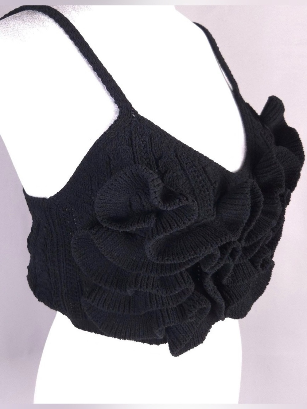 Zara Black Knit Top with Ruffle Detail - Picture 3 of 6